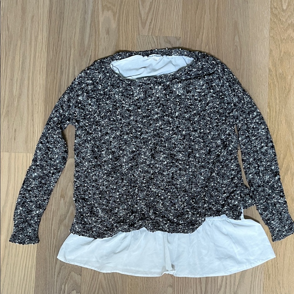 Club Monaco black and white knit top with attached white blouse underlay